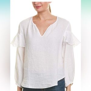 Velvet by Graham & Spencer Tyra Peasant Ruffle Sleeve 100% Linen top